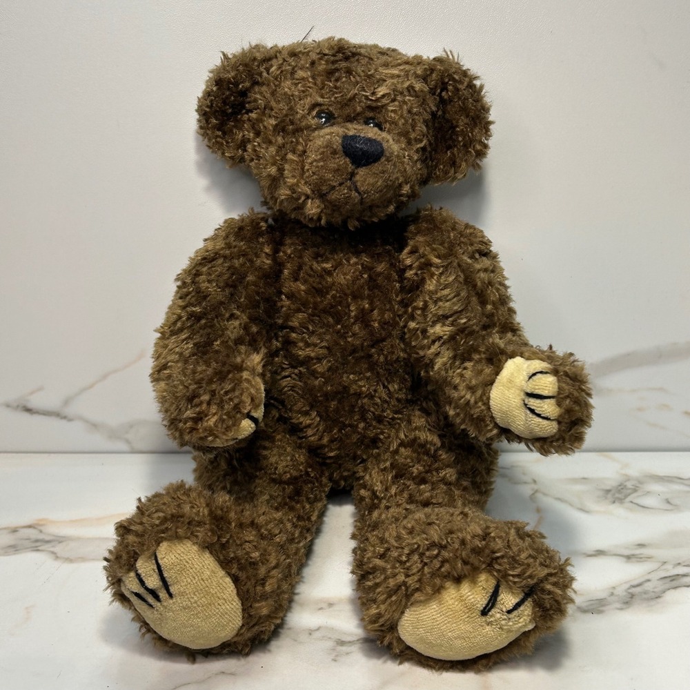 Vintage Russ Berrie Brown Teddy Bear Plush 12" Korea Curly Fur Bean Bag Stuffed